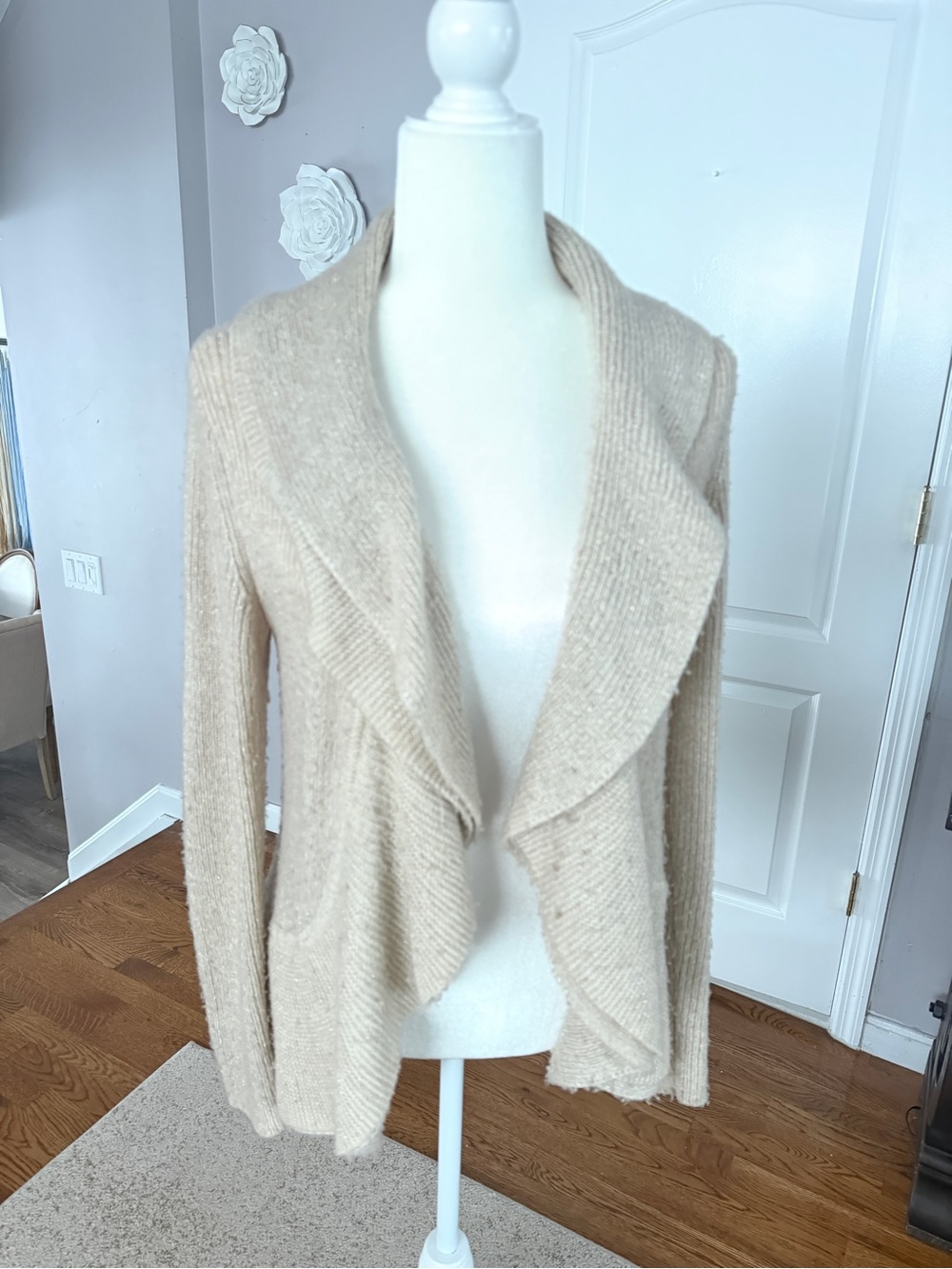 White House Black Market Cream Open-Front Draped Cardigan
